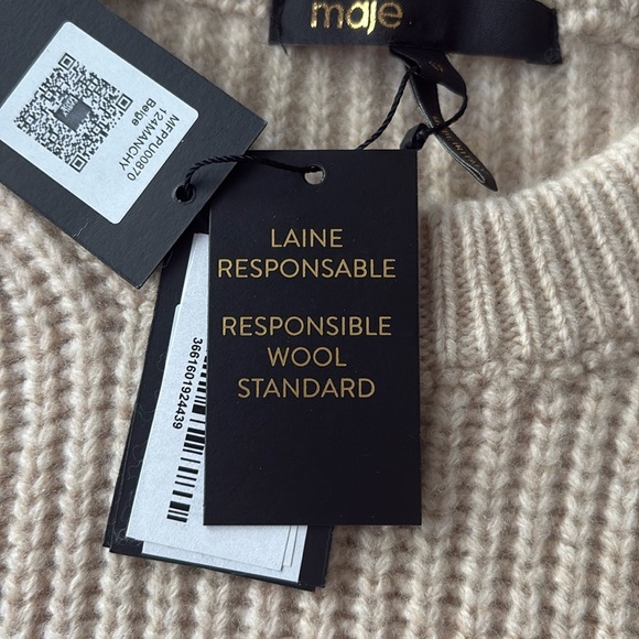 Maje Made in Italy Ribbed Split-Hem Wool Vest Beige Size 0 NWT - Picture 9 of 13